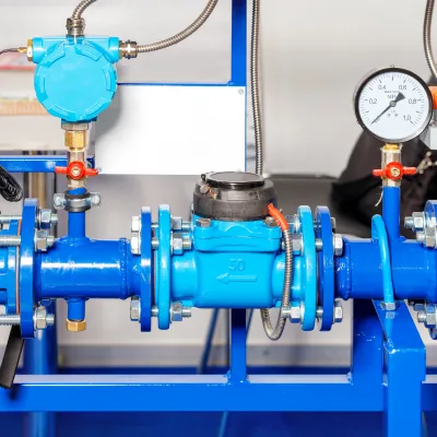 Módulo con medidor y tubería azul